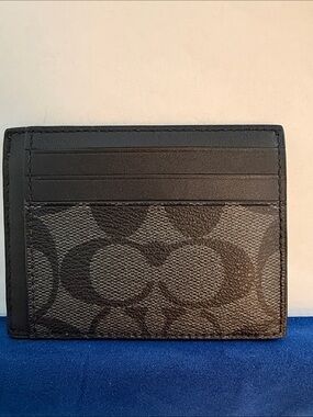 NWOT Coach Slim ID Card Holder Case Signature Charcoal/Black 4” L x 3” H Unisex
